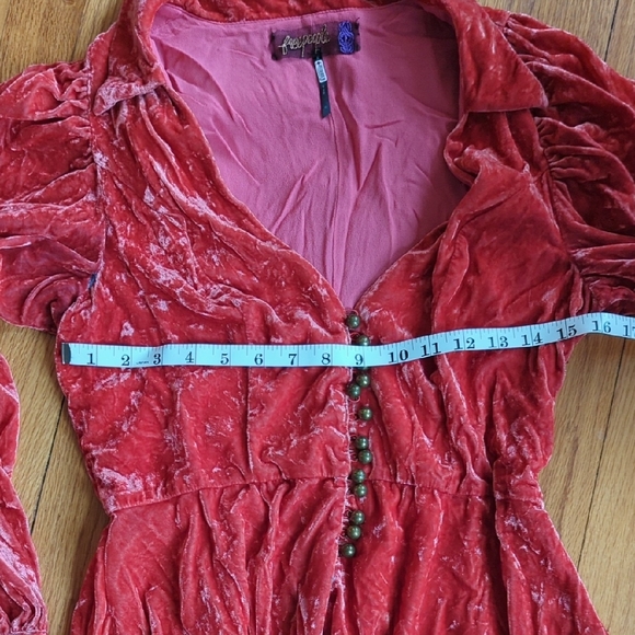 Free People Coral/Pink/Red Crushed Velvet Romper Size 10 - Picture 10 of 16